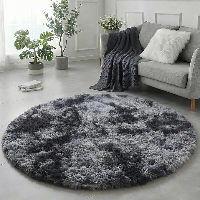 Amdrebio Tie-Dyed Dark Grey Round Area Rugs - Image 5