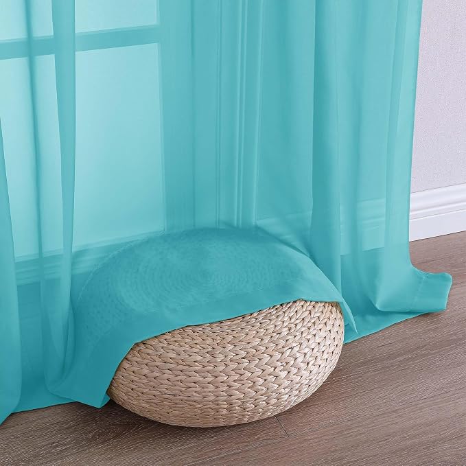 OVZME Turquoise Sheer Curtains 63 Inches Long 2 Panels Set, Light Filtering - Image 5