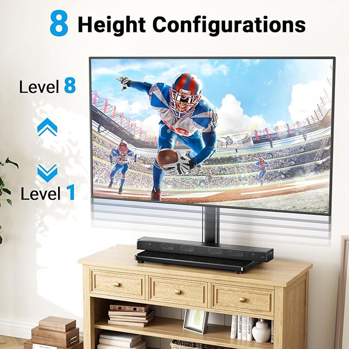 PERLESMITH Universal Swivel TV Stand for 24-60 inch TVs up to 99 lbs, 8 Height Adjustable Table Top TV Stand, TV Base Stand with Tempered Glass Base, Max VESA 400x400mm, PSTVS33