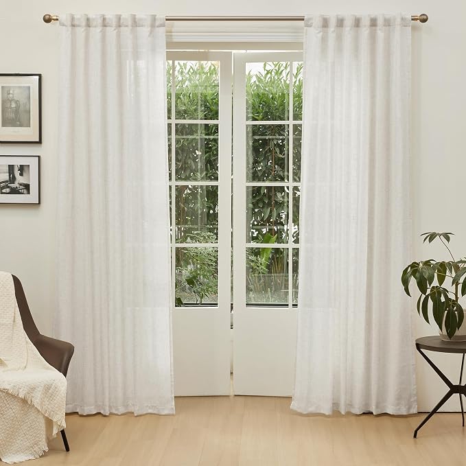 MYSKY HOME Linen Curtains for Living Room, Natural Semi Sheer Curtains & Drapes - Image 2