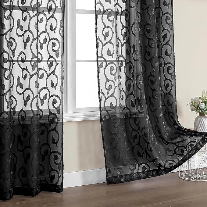 OWENIE Furman Sheer Black Curtains 90 inches Long - Image 2