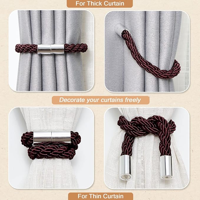 NICEEC 4 Pack Strong Magnetic Curtain Tiebacks Modern Simple Style Drape Tie - Image 6