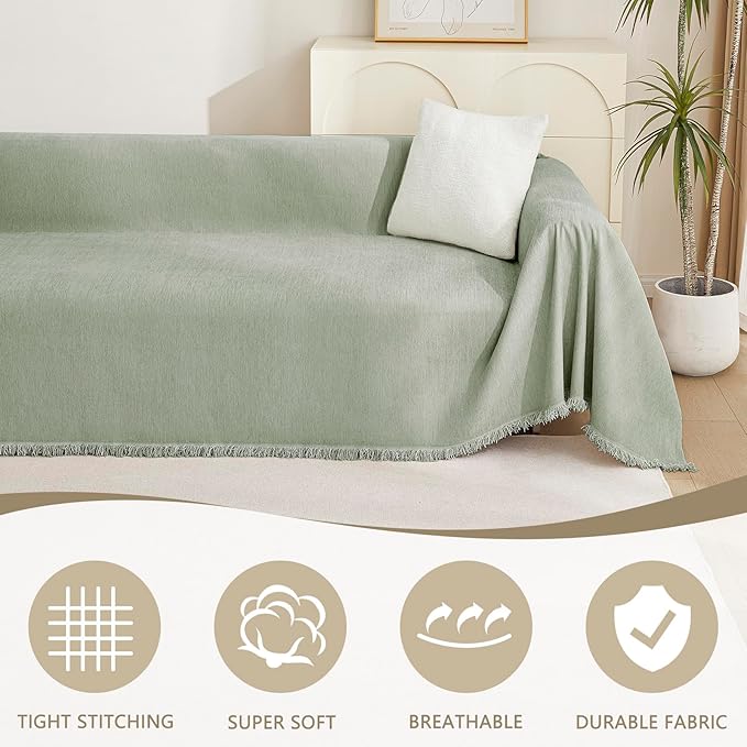 MYSKY HOME Chenille Sofa Slipcovers Sage Green Sofa Covers - Image 2