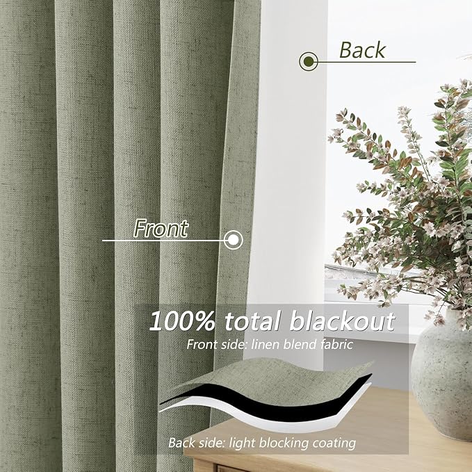 Sage Green 100% Blackout Curtains 45 Inch Length 2 Panels Set - Image 4