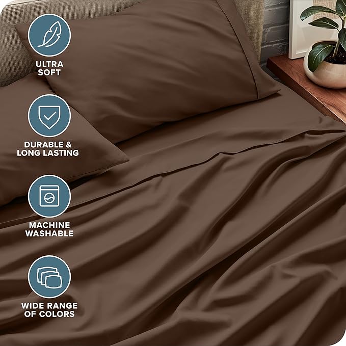 Bare Home Split Head Flex King Sheet Set - 1800 Ultra-Soft Microfiber Bed Sheets - Double Brushed - Deep Pockets - Easy Fit - 4 Piece Set - FlexTop King Bedding (Split Head Flex King, Cocoa)