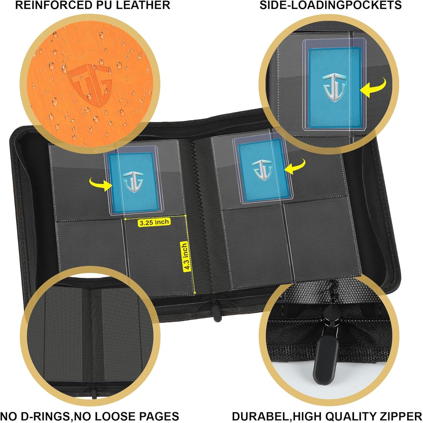 Toploader Binder,Holds 112 Toploaders, 4 Pocket Top Loader Binder for 3" x 4" Rigid Card Holders for Trading Cards or Sports Cards Binders(Orange)