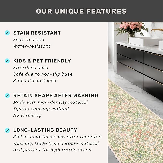 Washable Neutral Floral Living Room Rug, 3x5 Area Rugs - Image 6