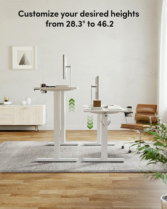 BANTI 44"x24" Standing Desk, Electric Stand up Height Adjustable Home Office Table, Sit Stand Desk with Splice Board, White Frame & White Top