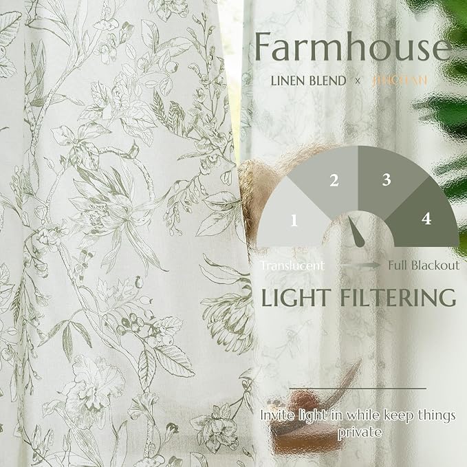 jinchan Floral Curtains 108 Inch Length Sage Green Flower Linen Farmhouse - Image 3