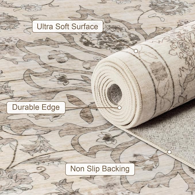 Area Rugs 9x12 Living Room Rug: Washable Rug Soft Vintage Distressed Floral - Image 7