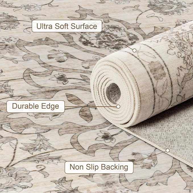 2x3 Area Rugs Living Room Rug: Washable Vintage Distressed Floral Rug No Slip - Image 7