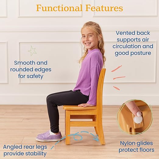ECR4Kids Three Rung Ladderback Chair, 12in Seat Height, Classroom Seating, Honey, 2-Pack