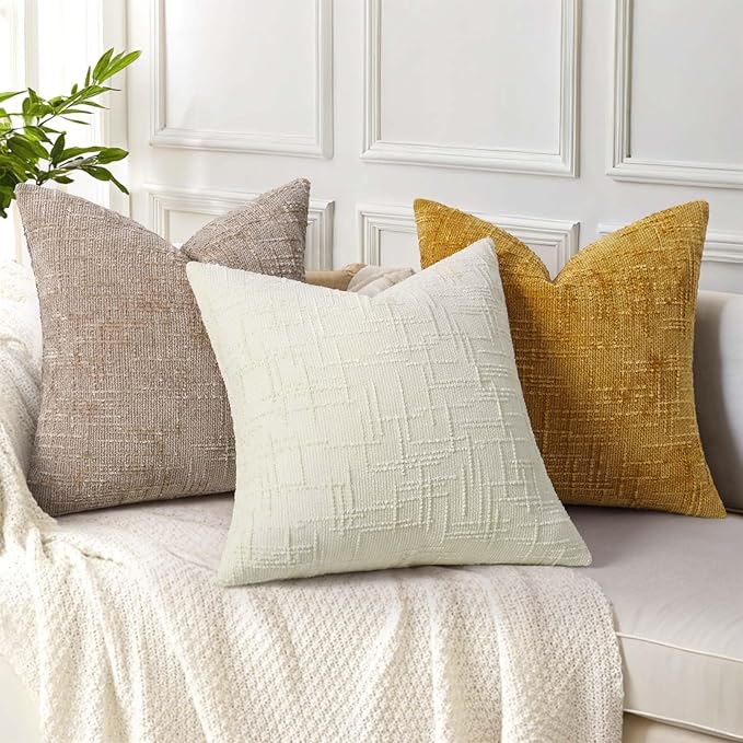 decorUhome Summer Cream White Chenille Throw Pillow Covers 16x16 Set of 2 - Image 4