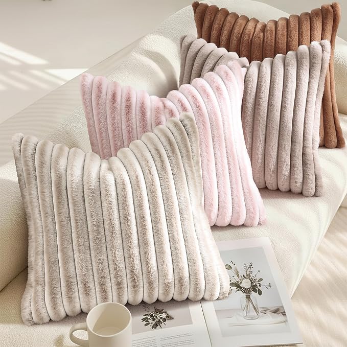 decorUhome Cozy Faux Fur Throw Pillow Covers 26x26 Set of 2 Decorative Soft - Image 4