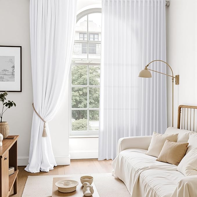 Snow White Linen Curtains 102 Inches Long - Image 6