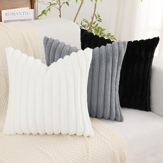 decorUhome Summer Cozy Faux Fur Throw Pillow Covers 16x16 Set of 2 Decorative - Image 8