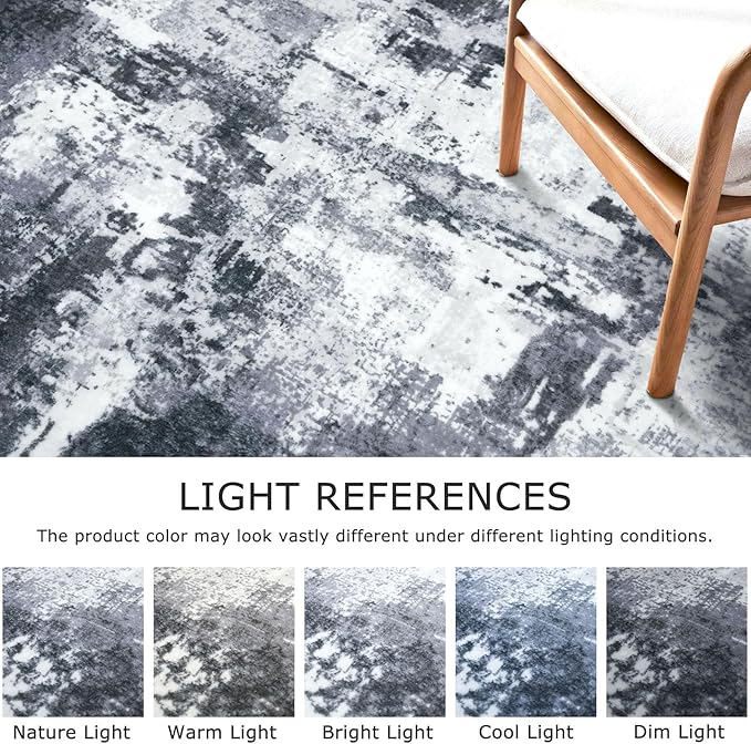 KOZYFLY Modern Abstract Runner Rug 2x6 Washable Grey/Black/Black Runners - Image 4