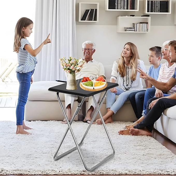 Garden 4 you Folding TV Tray Table,TV Dinner Table with Sturdy MDF Top,Eating Trays for Living Room with No Assembly Required, 15 x 18.9 x 26 in(Black,1PC)