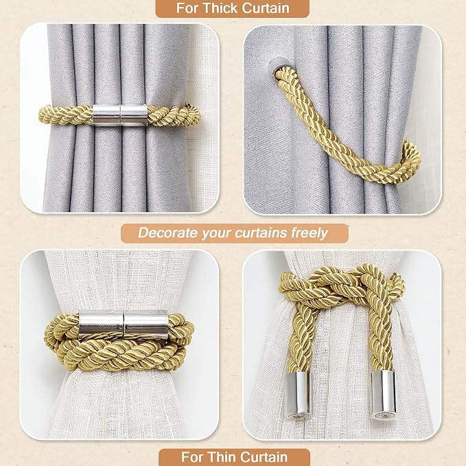 NICEEC 4 Pack Strong Magnetic Curtain Tiebacks Modern Simple Style Drape Tie - Image 6