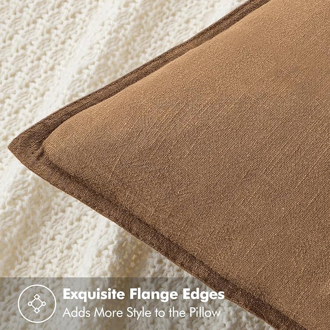 MIULEE Decorative Linen Euro Sham Pillow Covers 24x24 Brown ​Boho Farmhouse​ - Image 2