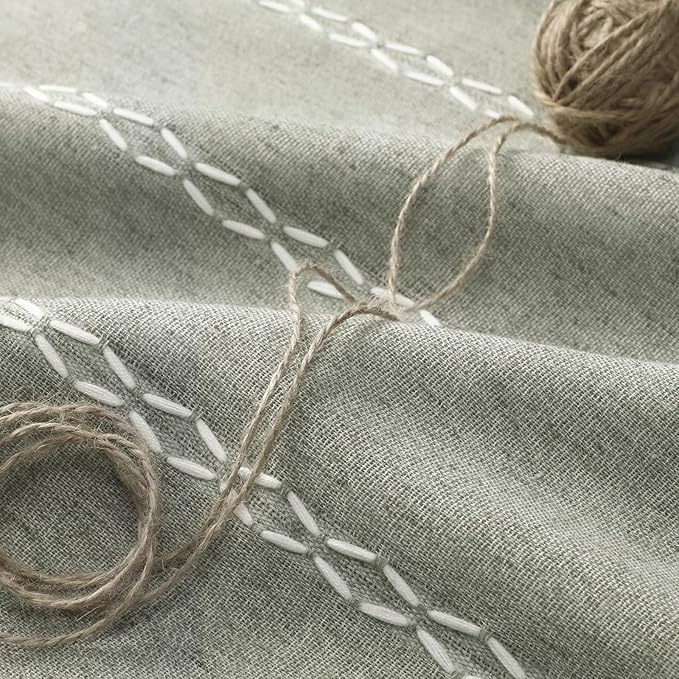 Boho Blackout Curtains 63 Inches Long Sage Green Linen Blend 2 Panels - Image 6