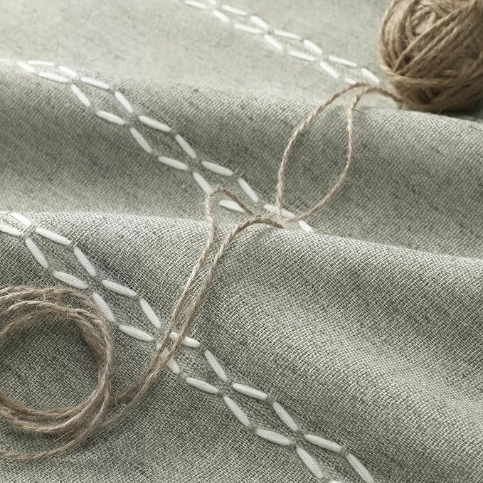 Boho Blackout Curtains 90 Inches Long Sage Green Linen Blend 2 Panels - Image 6