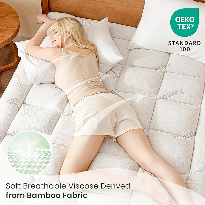 Love's cabin Queen Mattress Topper, Rayon Derived from Bamboo, 900 GSM Breathable Mattress Topper Pad, Thick Pillow Top Mattress Pad with Stretches up 8"-20" Deep Pocket(60"x80")