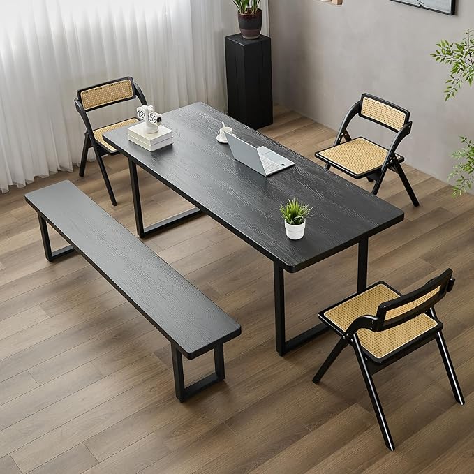 Black Bench Wooden Bench with Metal Legs Suitable for Dining Room Living Room Office Conference Room Indoor Stool Multiple (70.87in)
