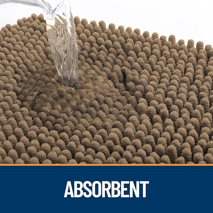 OLANLY Door Mat for Muddy Dog Paws 59x35, Ultra Absorbent Chenille Mud Doormat with Paw Print Design, Non-Slip Washable Doormat for Indoor Entryway, Quick-Dry Pet Bed Mats for Dirty Dogs, Tan