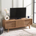 SAFAVIEH ESMA TV Stand for up to 65" Flatscreen – Oak Brown, Sliding Doors with Interior Storage, Entertainment Media Console (MED9640D)