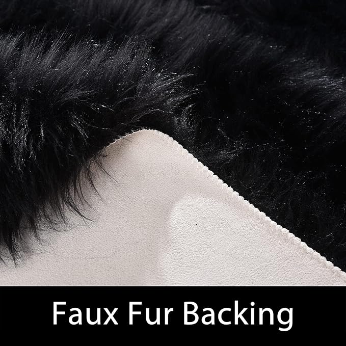 Latepis Shag 5x7 Black Fuzzy Rug Faux Sheepskin Fur Rugs Super Soft Washable - Image 3
