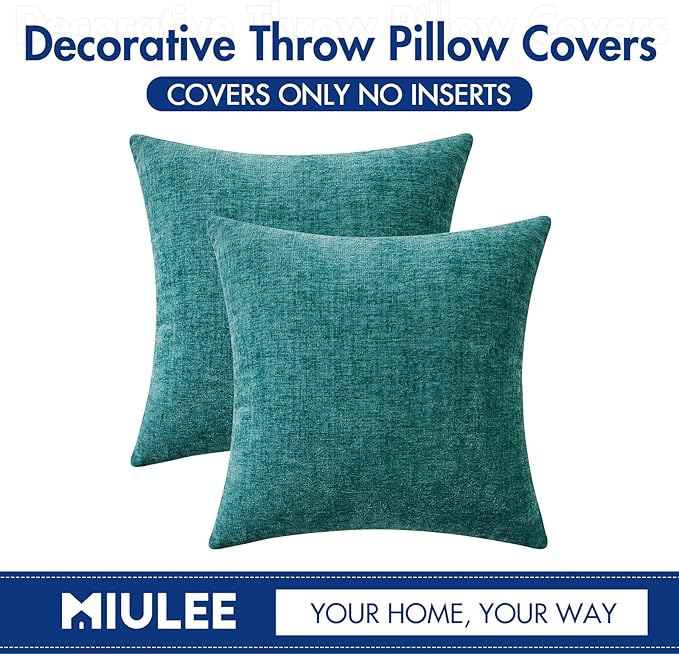 MIULEE Pack of 2 Couch Throw Pillow Covers 22x22 Inch Soft Teal Chenille Pillow - Image 6