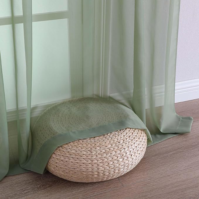 OVZME Sheer Sage Green Curtains 108 Inches Long 2 Panels Set, 59 Inch Extra - Image 6
