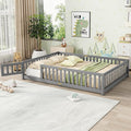 Bellemave Full Floor Bed with Slats and Safety Guardrails, Kids Montessori Floor Beds with Fence and Door, Easy Assemble Floor Bed for Kids, Girls, Boys, Gray