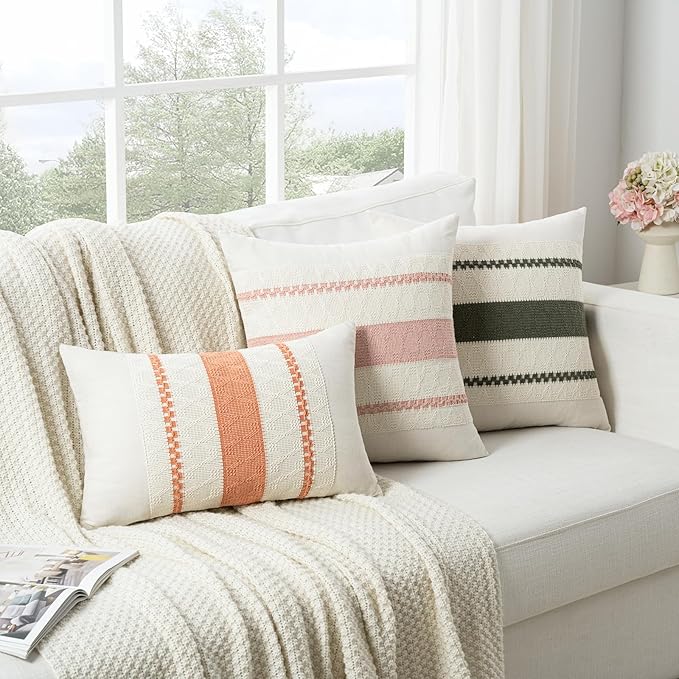 Fancy Homi Set of 1 Boho Coral Decorative Throw Pillow Cover 18x18 Inch - Image 6