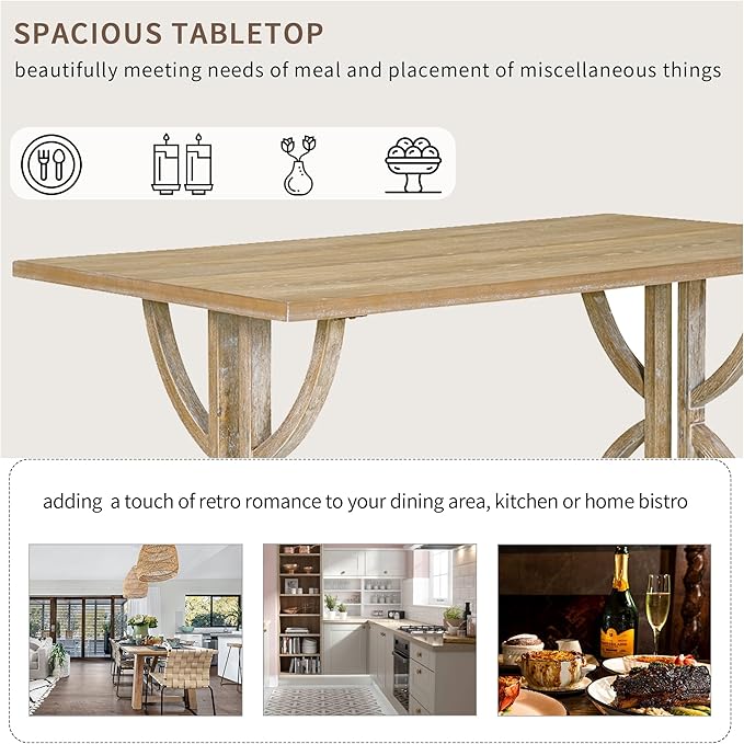 SogesPower 6-Piece Dining Table Set, Rectangular Farmhouse Kitchen Dining Table Set with 4 Upholstered Chairs & 1 Bench, Retro Kitchen Table Set for 4-6 for Dining Room Living Room,Natural Wood Wash