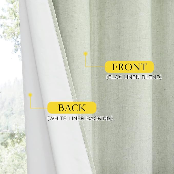 NICETOWN Cold Reducing Full Blackout Sage Green Linen Curtains 108 inches Length - Image 5