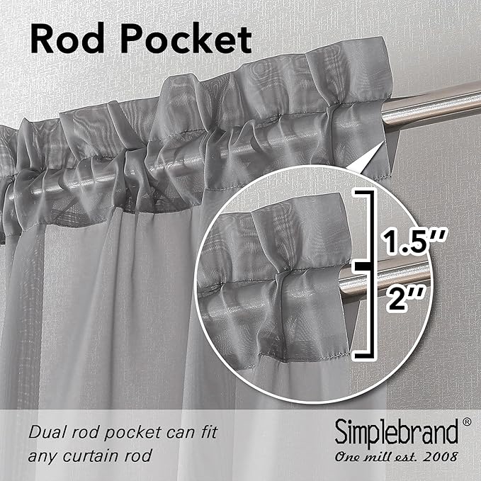 Simplebrand Grey Short Sheer Curtains 45 Inch Length - Image 2