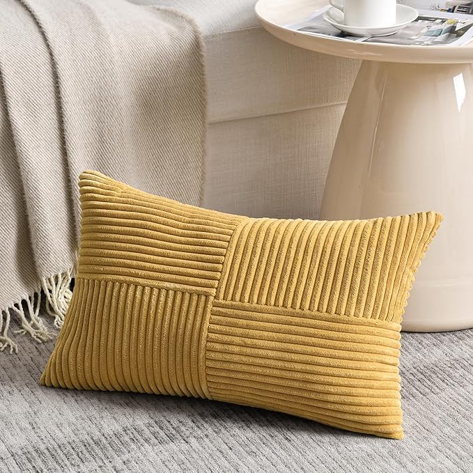 Fancy Homi 2 Packs Mustard Yellow Lumbar Decorative Throw Pillow Covers 14x22 - Image 2