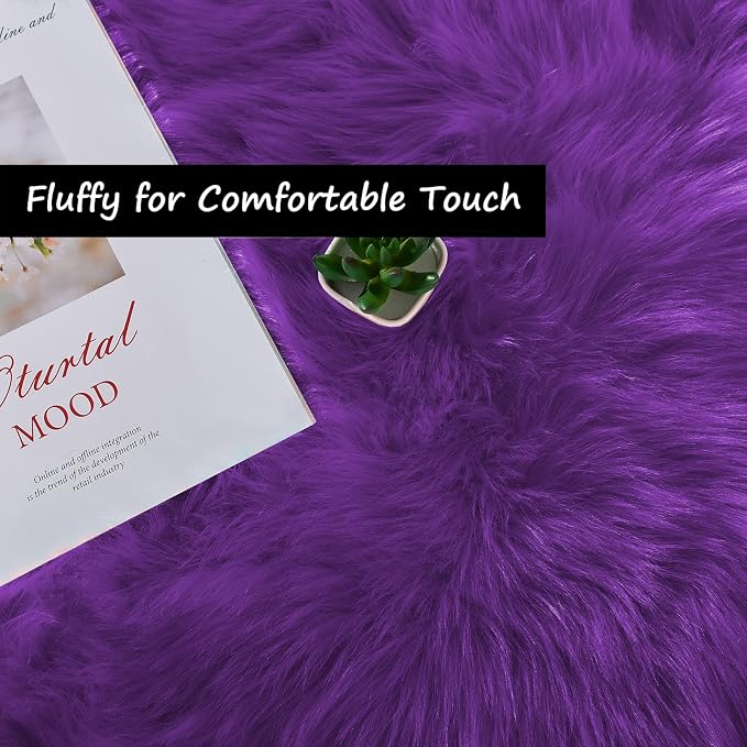 Goolela Purple Sheepskin Rug 4x6 Fluffy Fuzzy Furry Carpet - Image 5