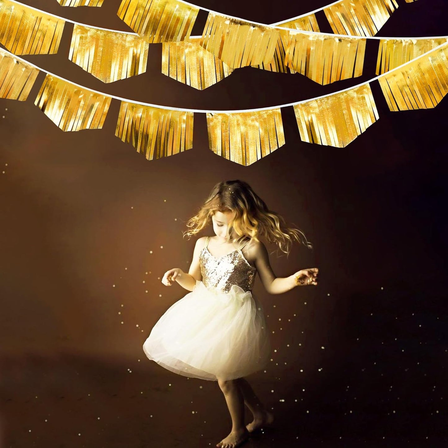 Gold Tassel Banner Double Sided Metallic Fabric Pennant Bunting Flag Garland for Graduation Birthday Anniversary Bachelorette Engagement Wedding Bridal Shower Baptism Hen Party Decorations Supplies