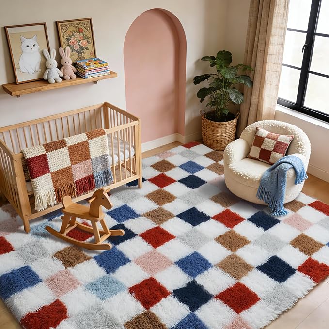 Large Shag Area Rug for Bedroom Living Room, 8x10 Fluffy Soft Colorful - Image 5