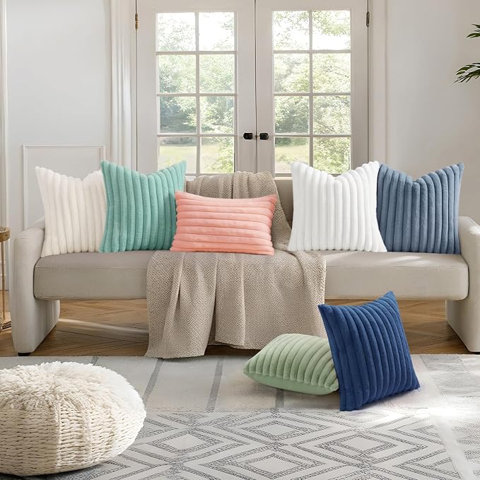 decorUhome Summer Cozy Faux Fur Throw Pillow Covers 16x16 Set of 2 Decorative - Image 6