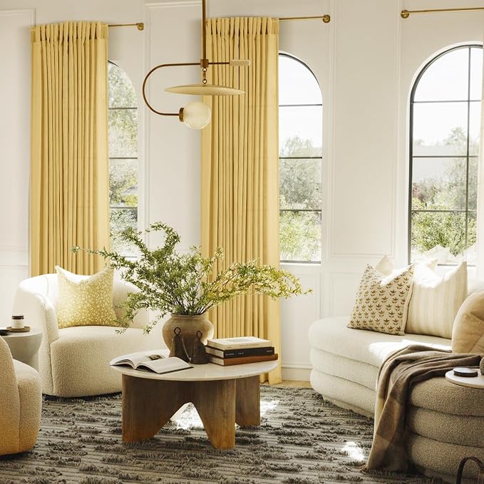 Gold Curtains for Living Room Back Tab Modern Farmhouse Semi Sheer Curtains 84 - Image 5