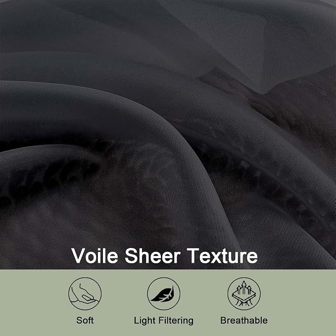 OWENIE Extra Long Black Sheer Curtains 144 inch 2 Panels Set, Translucent - Image 5