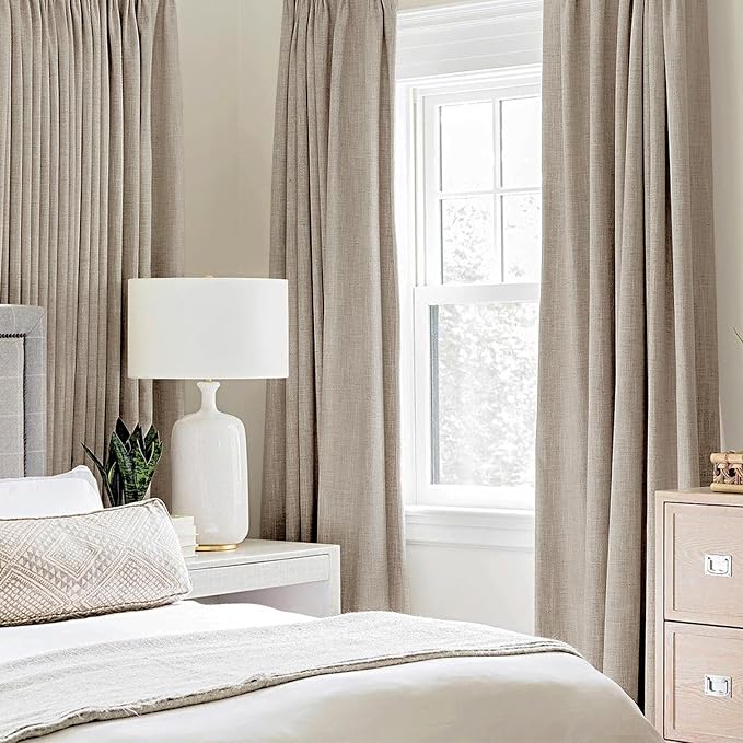 MIULEE Linen Textured Curtains for Bedroom Solid 100% Blackout Thermal - Image 2