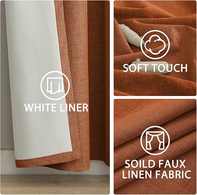 Yakamok Burnt Orange Linen Curtains 100% Blackout 72 Inches Long, Room - Image 6
