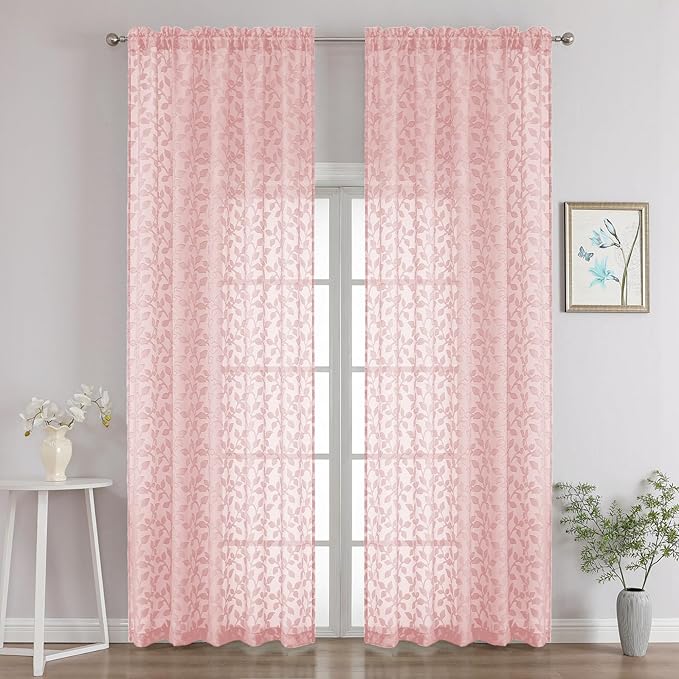 Chyhomenyc Extra Long Blush Pink Sheer Curtains 120 Inch Length 2 Panels Set by Chyhomenyc