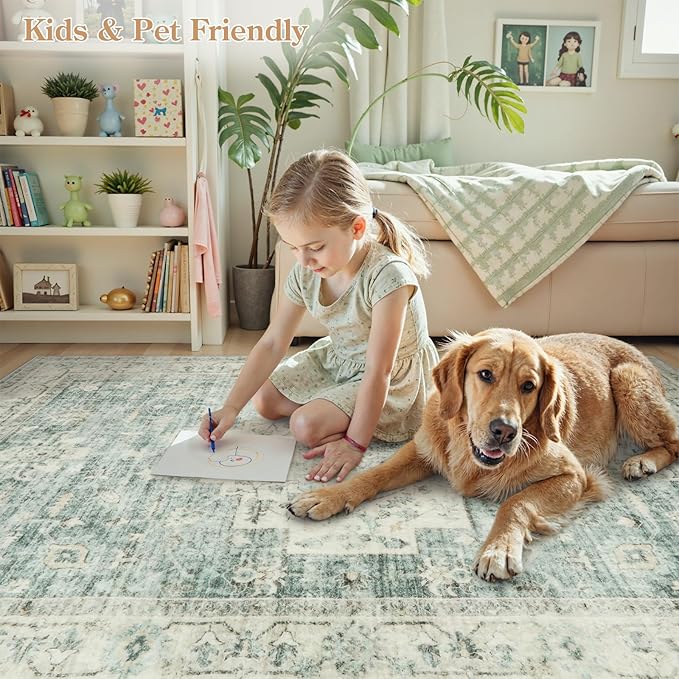 LIVEBOX Washable 2x7 Runner Rug for Bathroom, Non Slip Kitchen Mats for Floor Entryway, Boho Indoor Front Door Mat Low-Pile Runners for Hallways, Farmhouse Rugs for Laundry, Sage Green