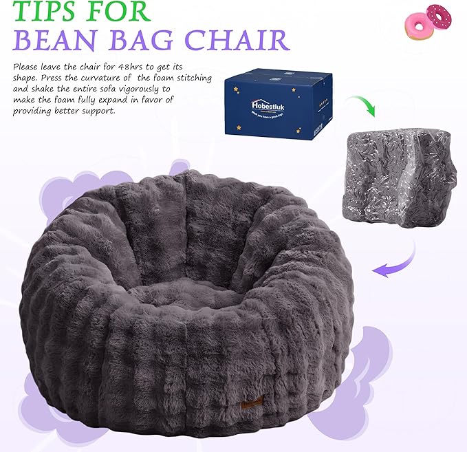Hobestluk Bean Bag Chair Oversized Bean Bag Chair for Adults Donut-Shaped Large Bean Bag with Spacious Design for Living Room Bedroom or Reading Nook (Bubble Dark Grey)